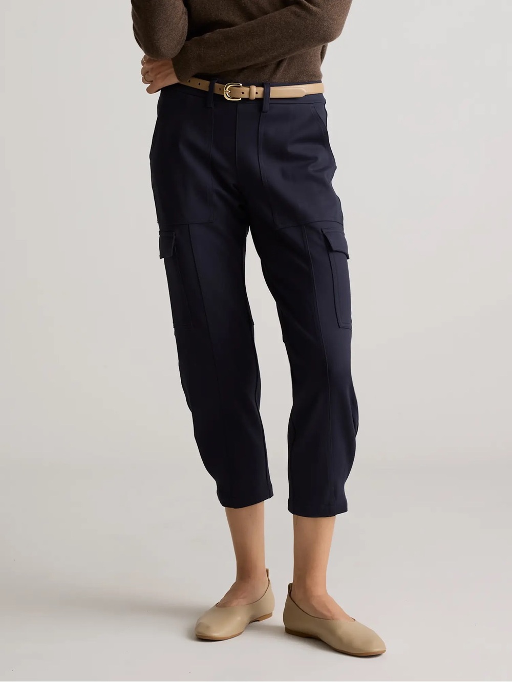 Quince Ultra Stretch Ponte Tapered Cargo Pants Navy Women’s Small
